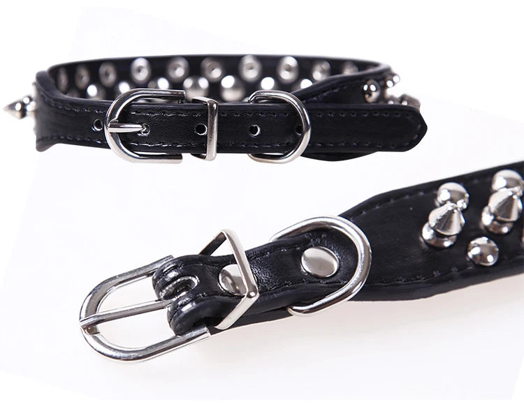 Adjustable PU Leather Spiked Dog Collar