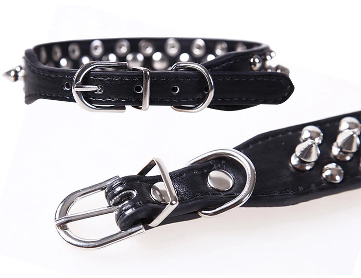 Adjustable PU Leather Spiked Dog Collar