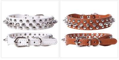 Adjustable PU Leather Spiked Dog Collar