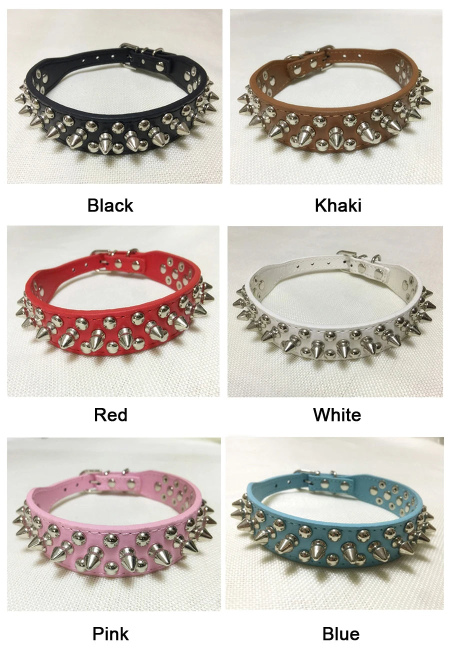 Adjustable PU Leather Spiked Dog Collar