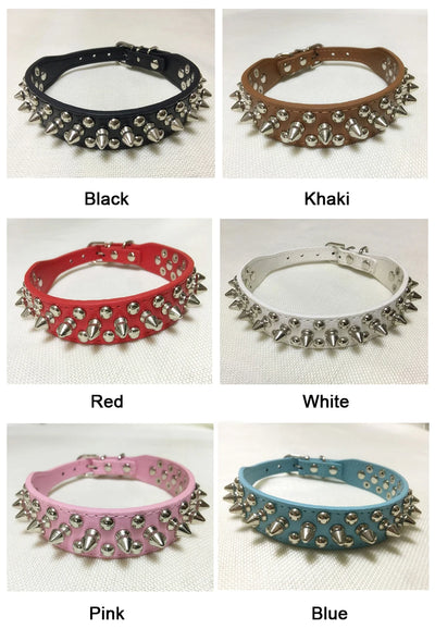 Adjustable PU Leather Spiked Dog Collar