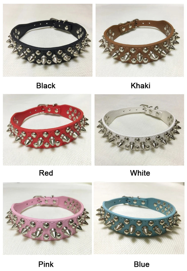 Adjustable PU Leather Spiked Dog Collar
