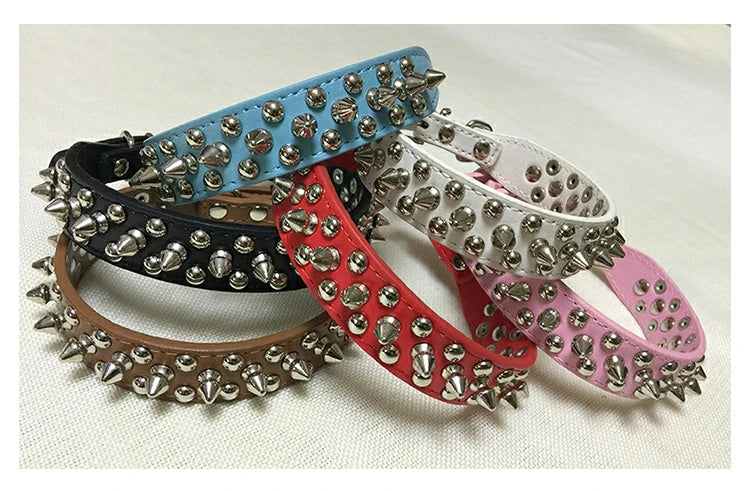 Adjustable PU Leather Spiked Dog Collar