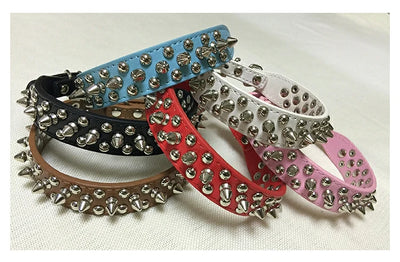 Adjustable PU Leather Spiked Dog Collar
