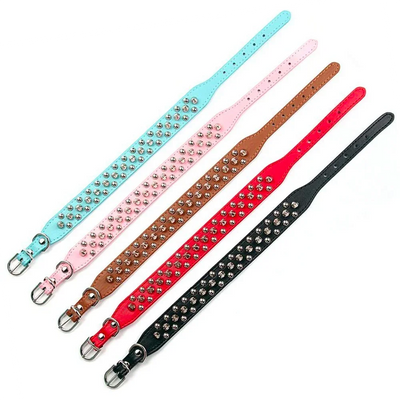 Adjustable PU Leather Spiked Dog Collar