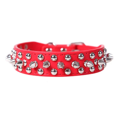 Adjustable PU Leather Spiked Dog Collar