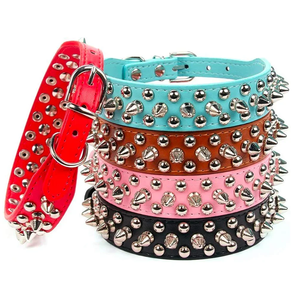Adjustable PU Leather Spiked Dog Collar
