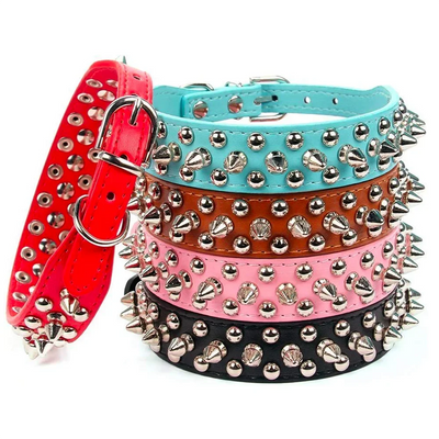Adjustable PU Leather Spiked Dog Collar