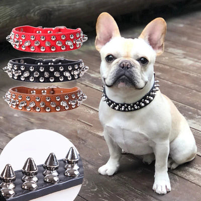 Adjustable PU Leather Spiked Dog Collar