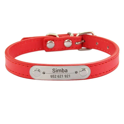 Red dog collar with a silver nameplate