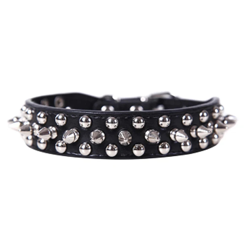 Adjustable PU Leather Spiked Dog Collar