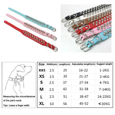 Adjustable PU Leather Spiked Dog Collar